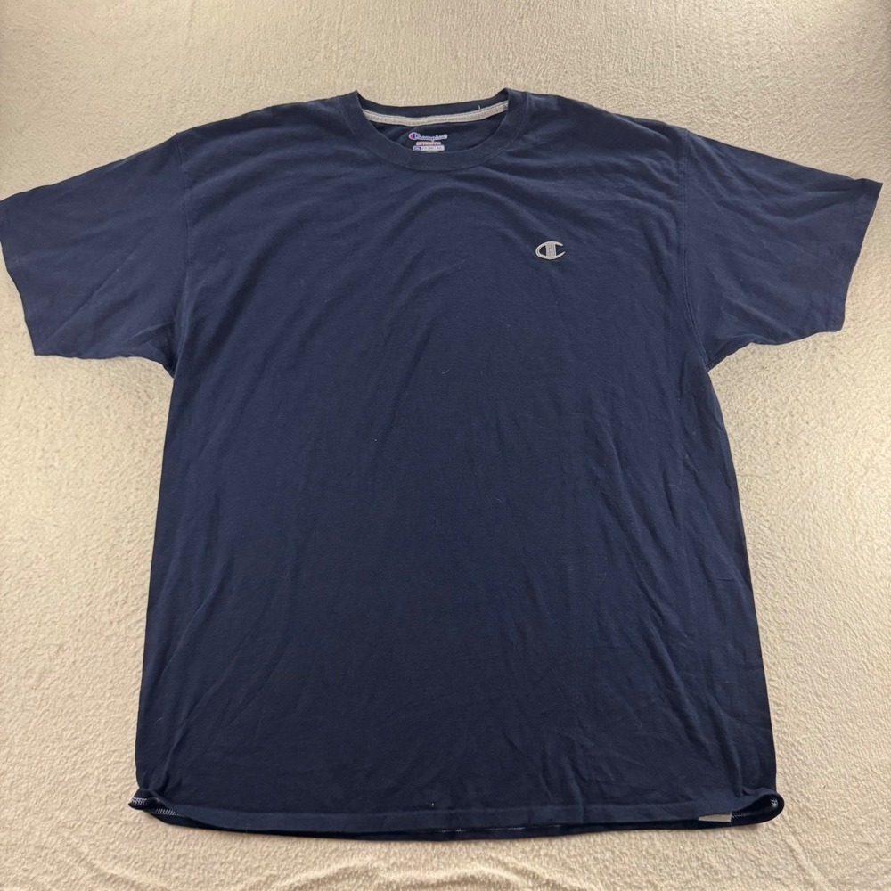 Champion T-Shirt Mens XXL Navy Blue Good Embroidered Logo Short Sleeve Cotton